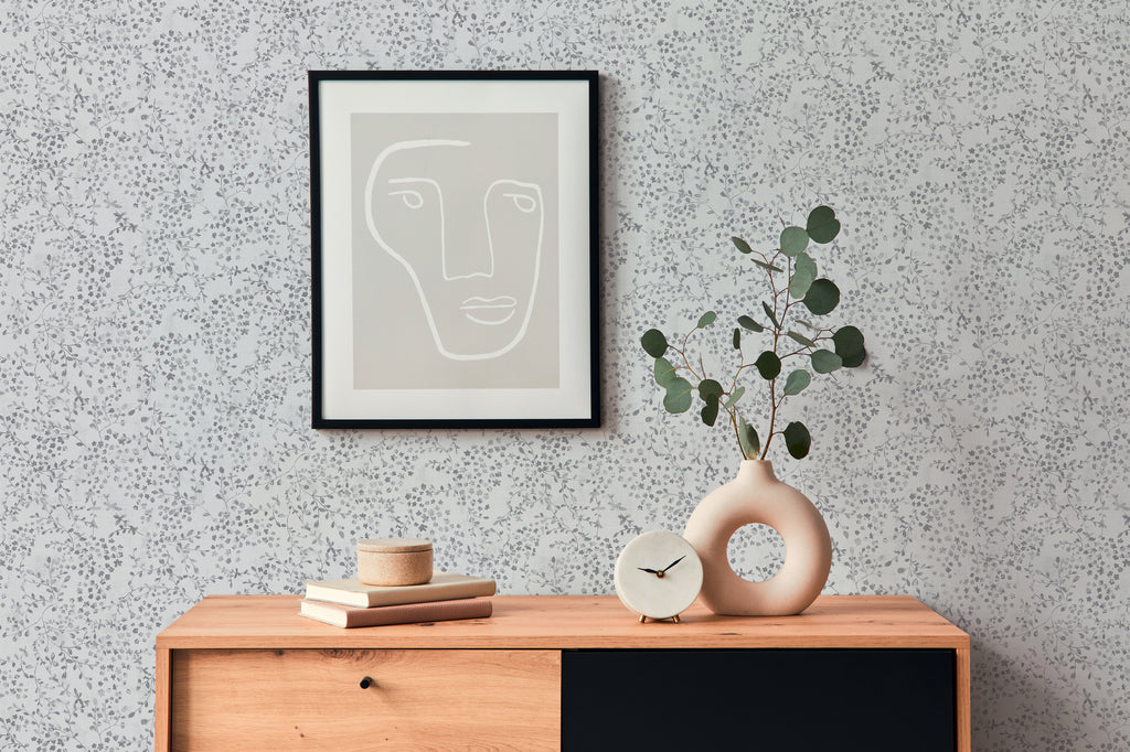 High-Quality Non-Woven Wallpaper Grey Floral