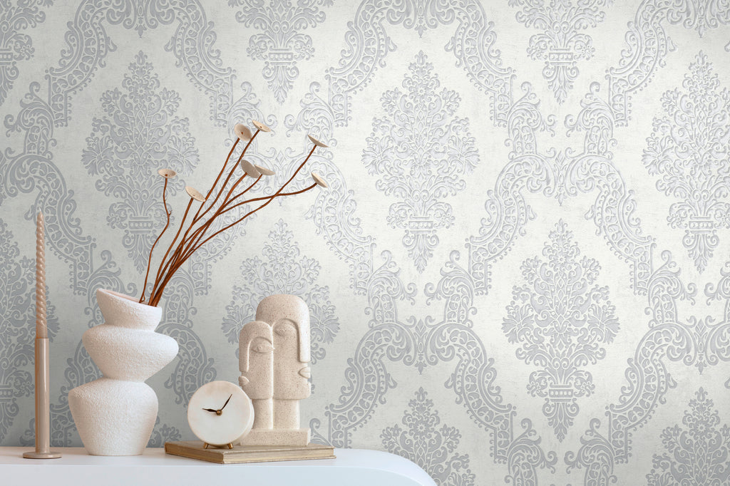 High-quality non-woven wallpaper White Baroque