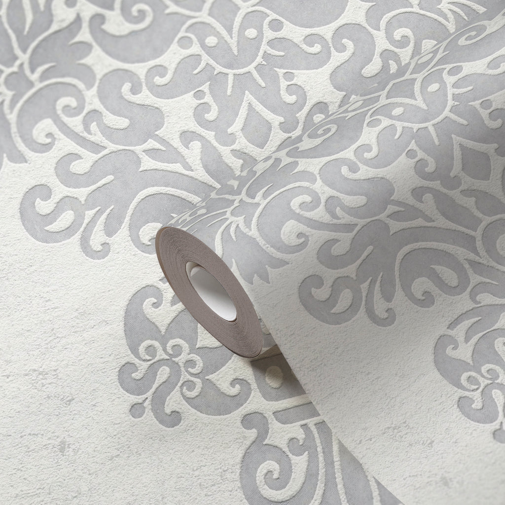 High-quality non-woven wallpaper White Baroque