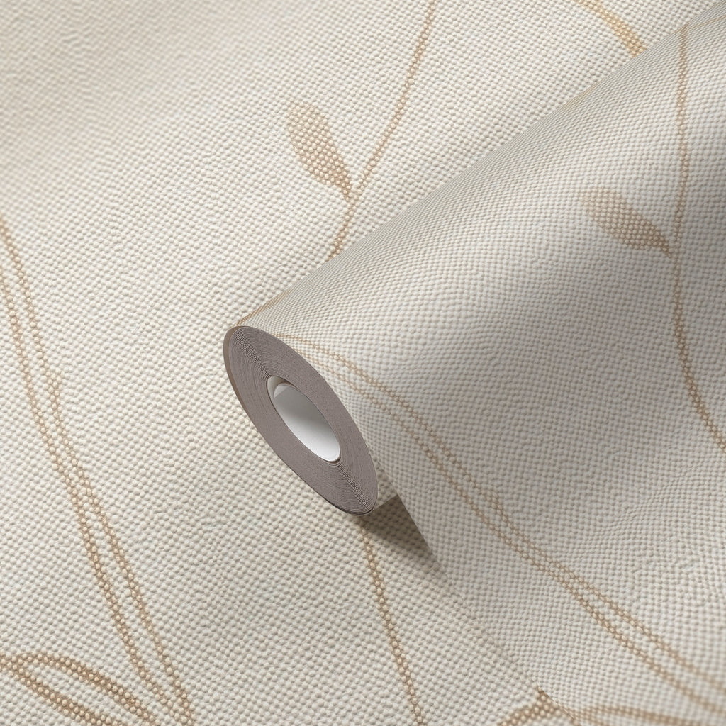 High-Quality Non-Woven Wallpaper Beige Leaves