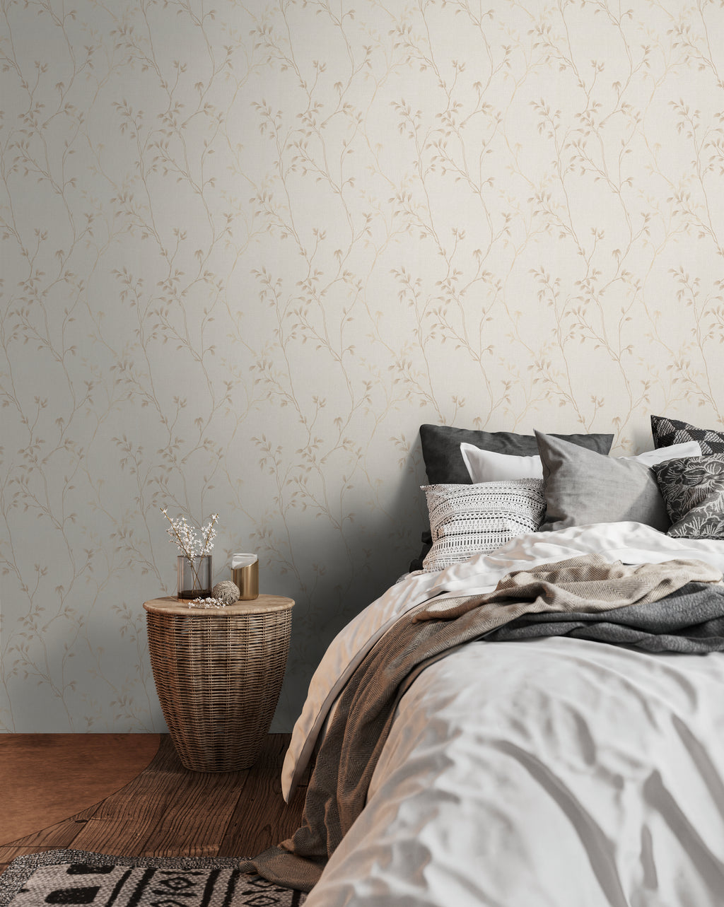High-Quality Non-Woven Wallpaper Beige Leaves
