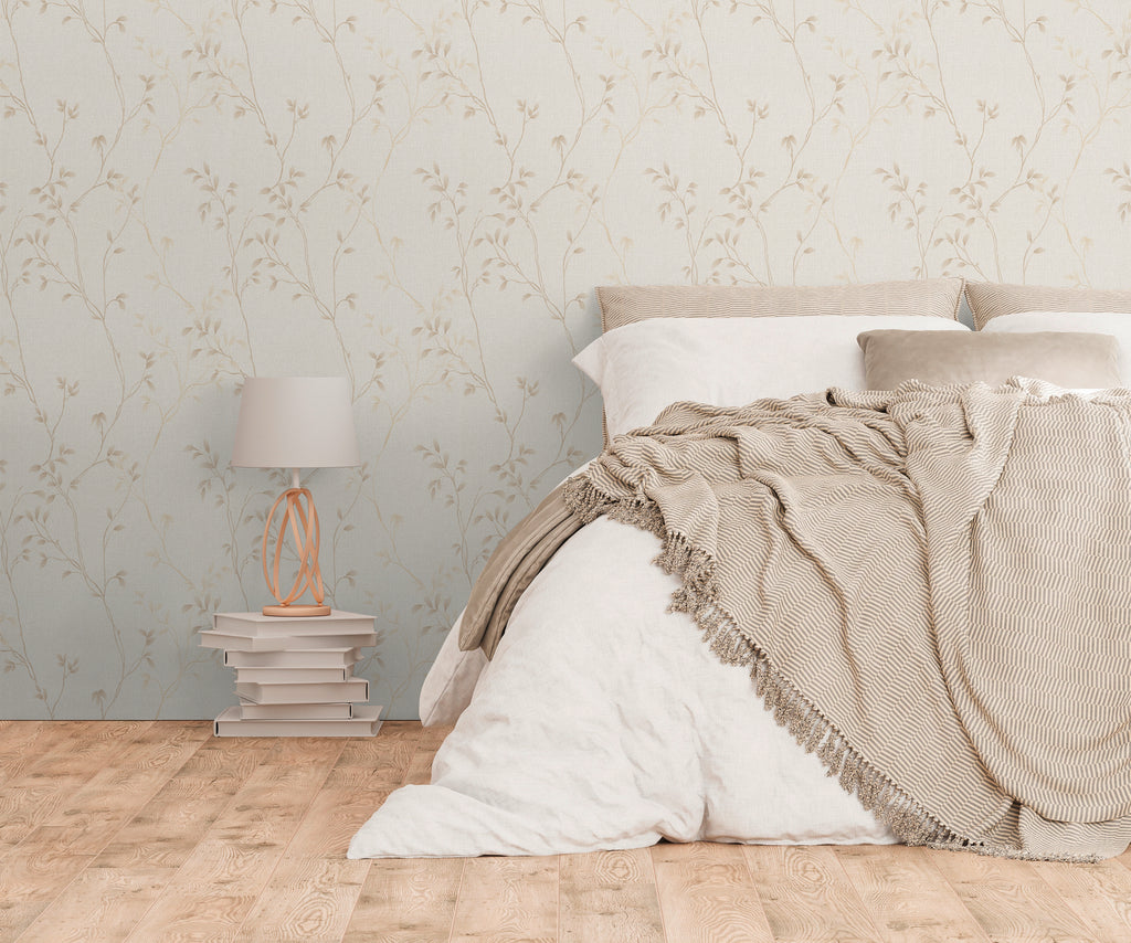 High-Quality Non-Woven Wallpaper Beige Leaves