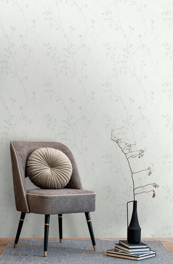 High-quality non-woven wallpaper white leaves