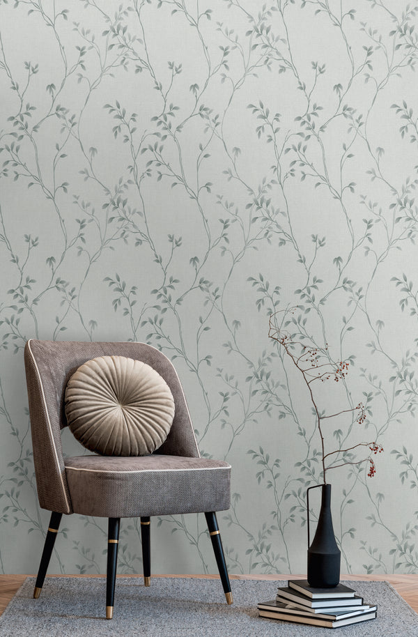 High-Quality Non-Woven Wallpaper Grey Leaves