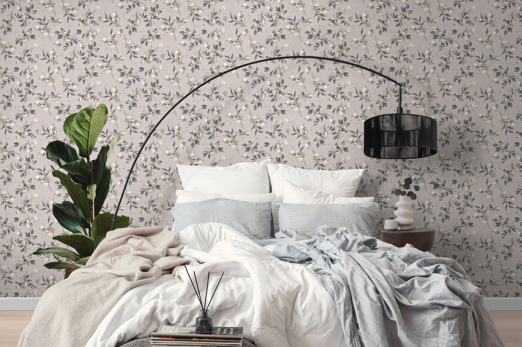 Hochwertige Vliestapete Beige Floral