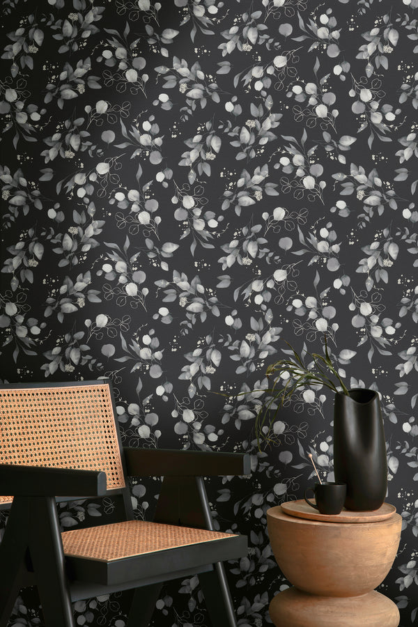 High-Quality Non-Woven Wallpaper Black Floral