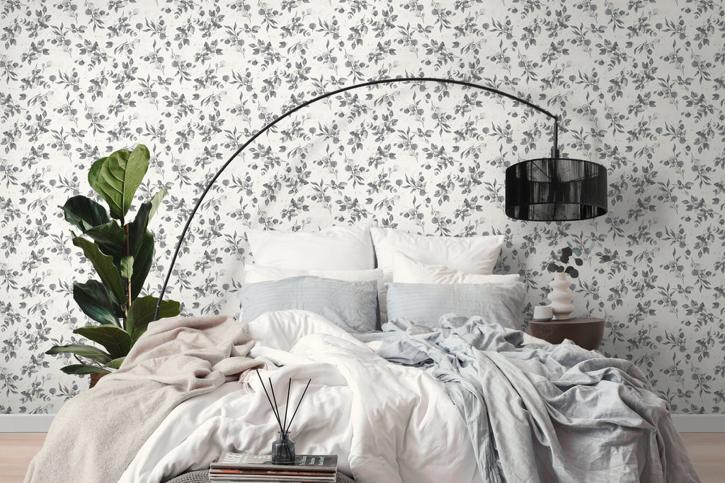 High-Quality Non-Woven Wallpaper White Floral