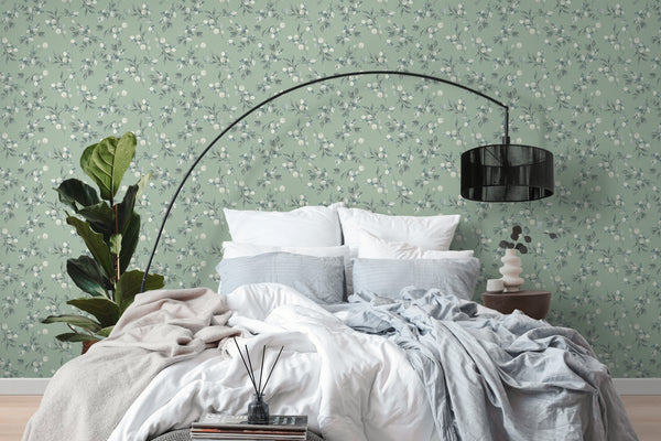 Premium Non-Woven Wallpaper Green Floral