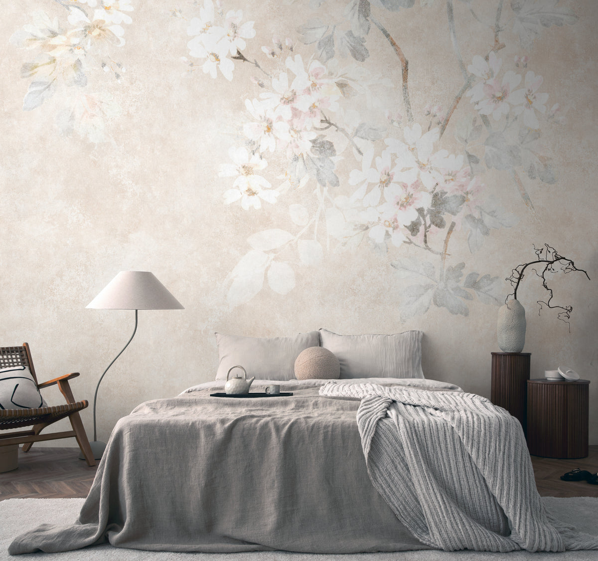 Hochwertige Fototapete Beige Floral