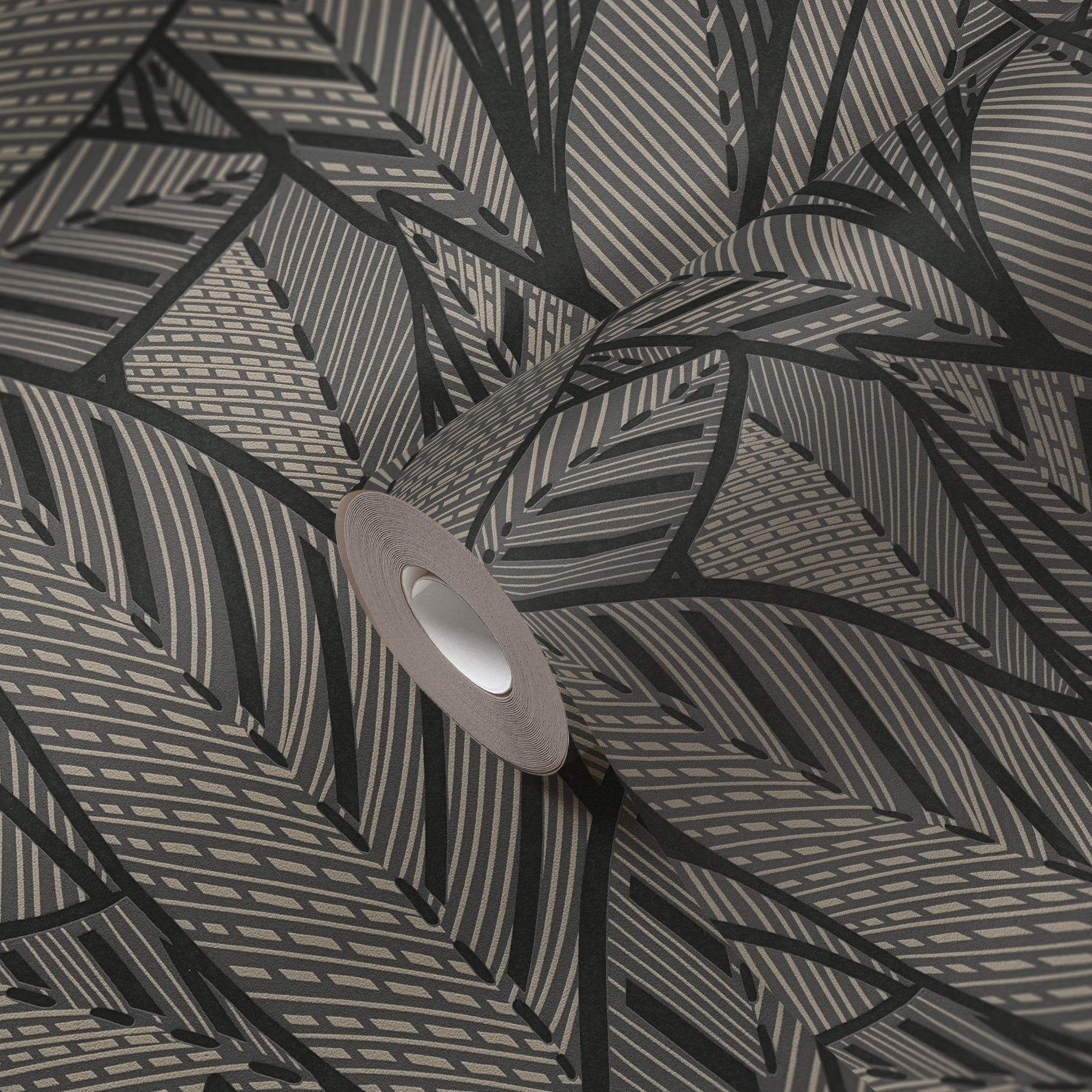 High-Quality Non-Woven Wallpaper Black Leaves