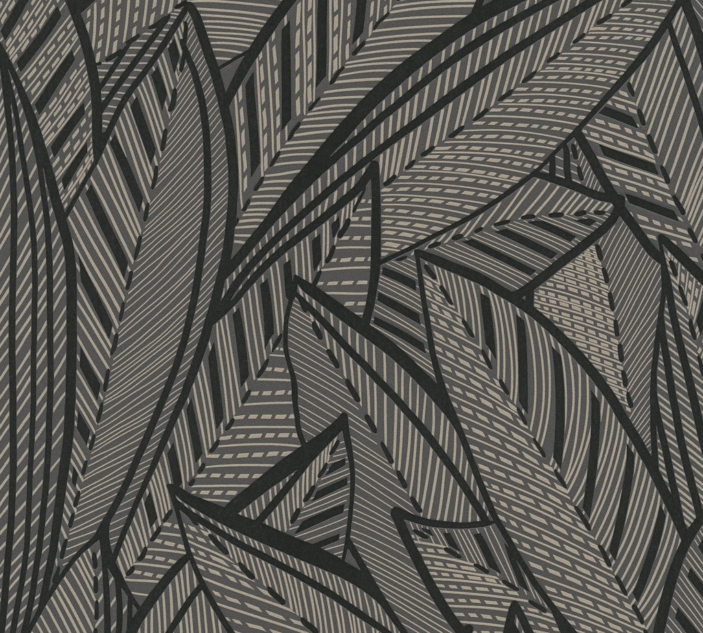 High-Quality Non-Woven Wallpaper Black Leaves