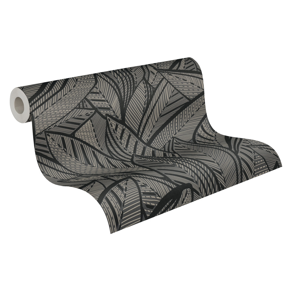 High-Quality Non-Woven Wallpaper Black Leaves