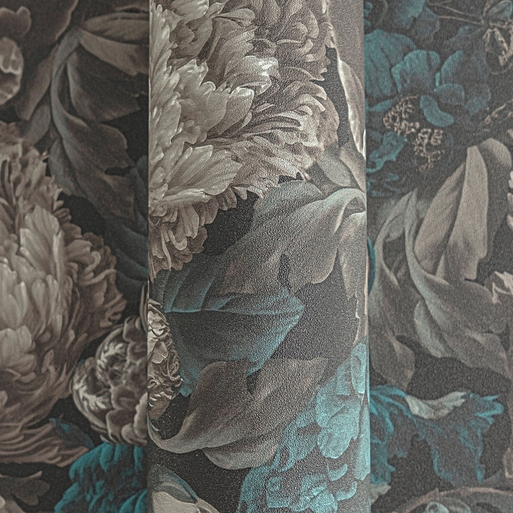 Hochwertige Vliestapete Schwarz Floral