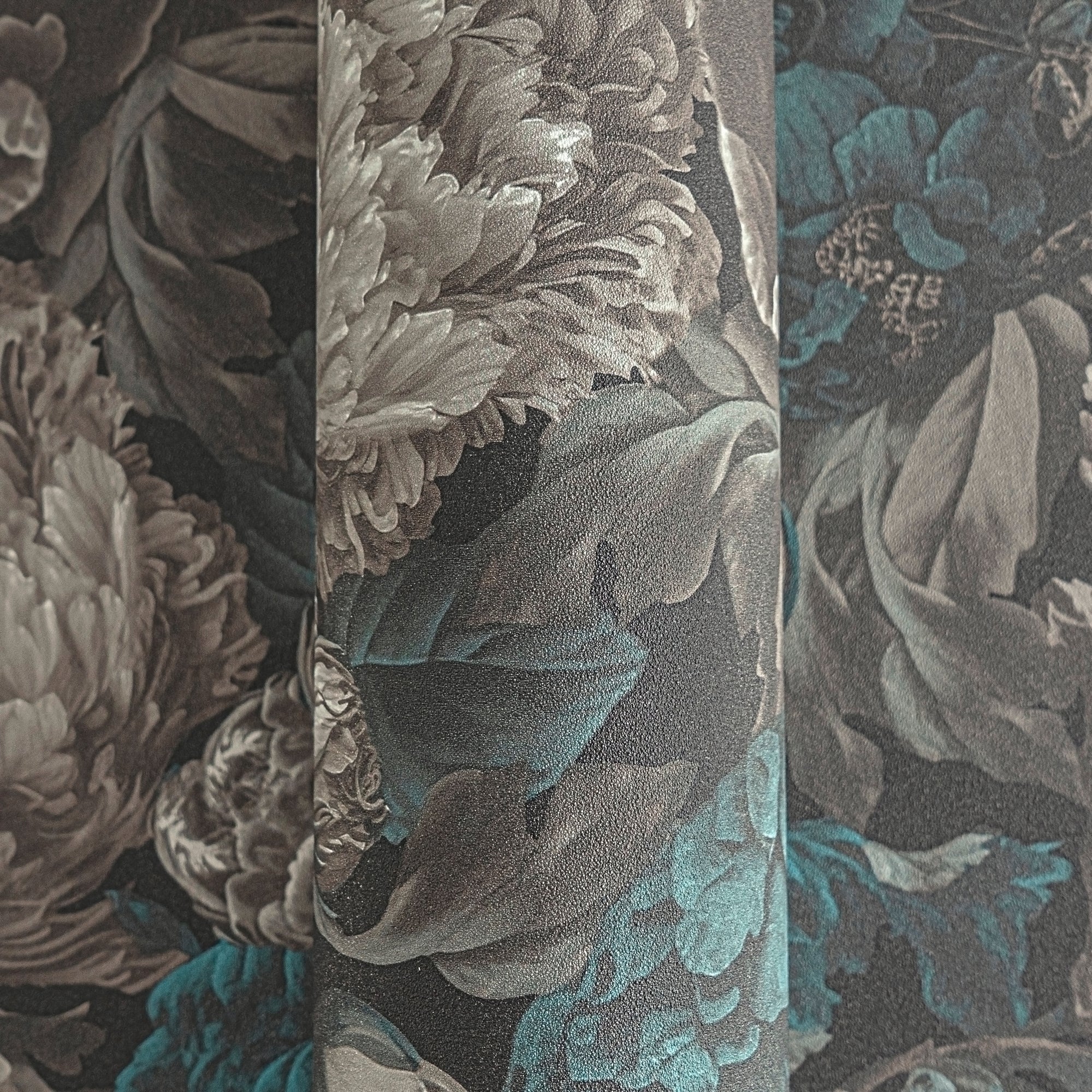 Hochwertige Vliestapete Schwarz Floral