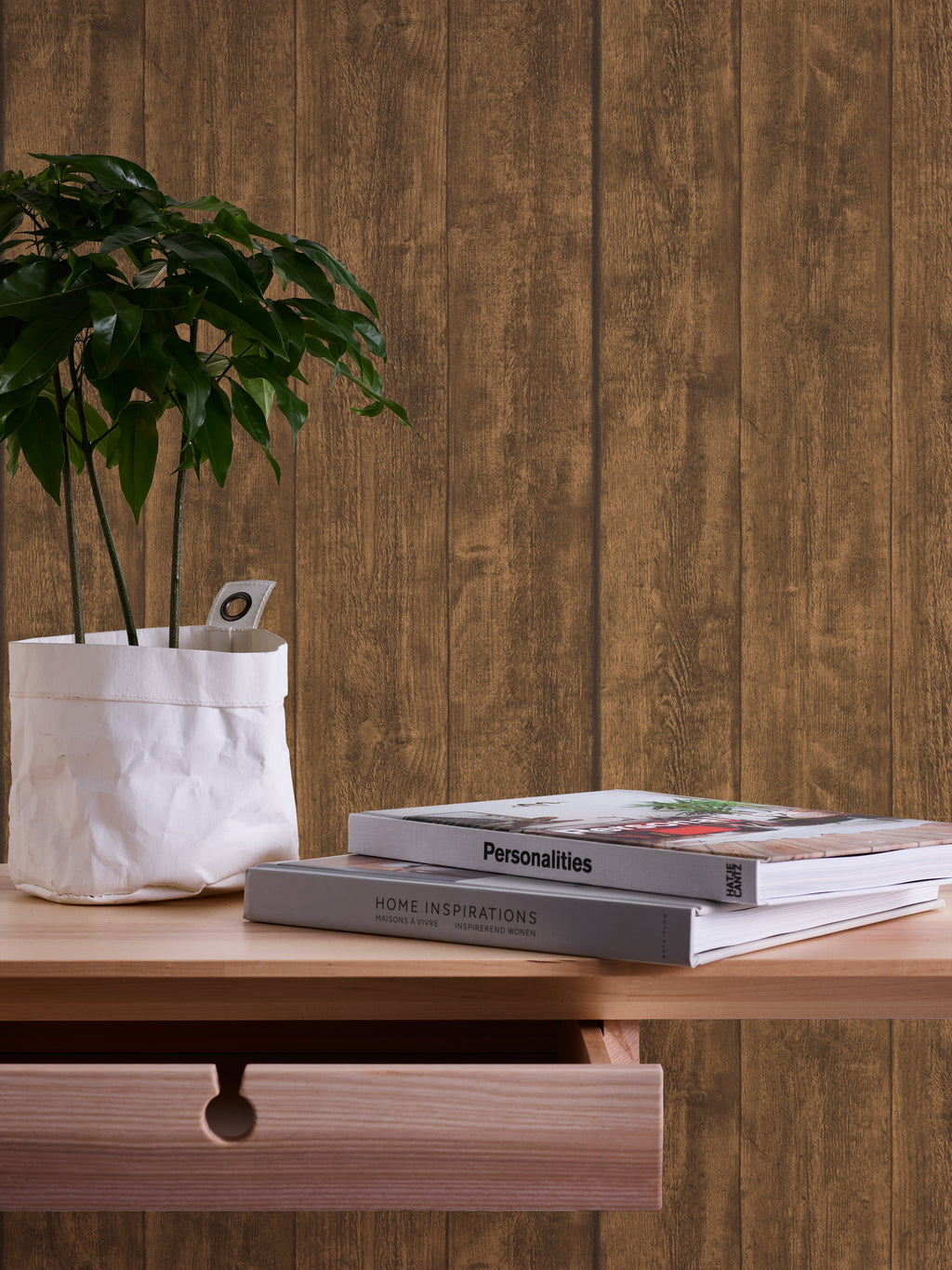 High-Quality Non-Woven Wallpaper Brown Wood Look