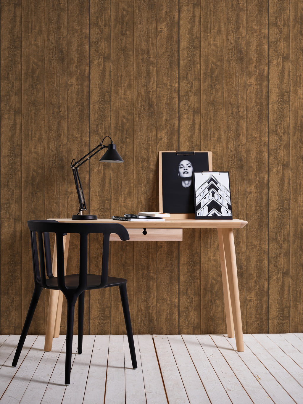 High-Quality Non-Woven Wallpaper Brown Wood Look