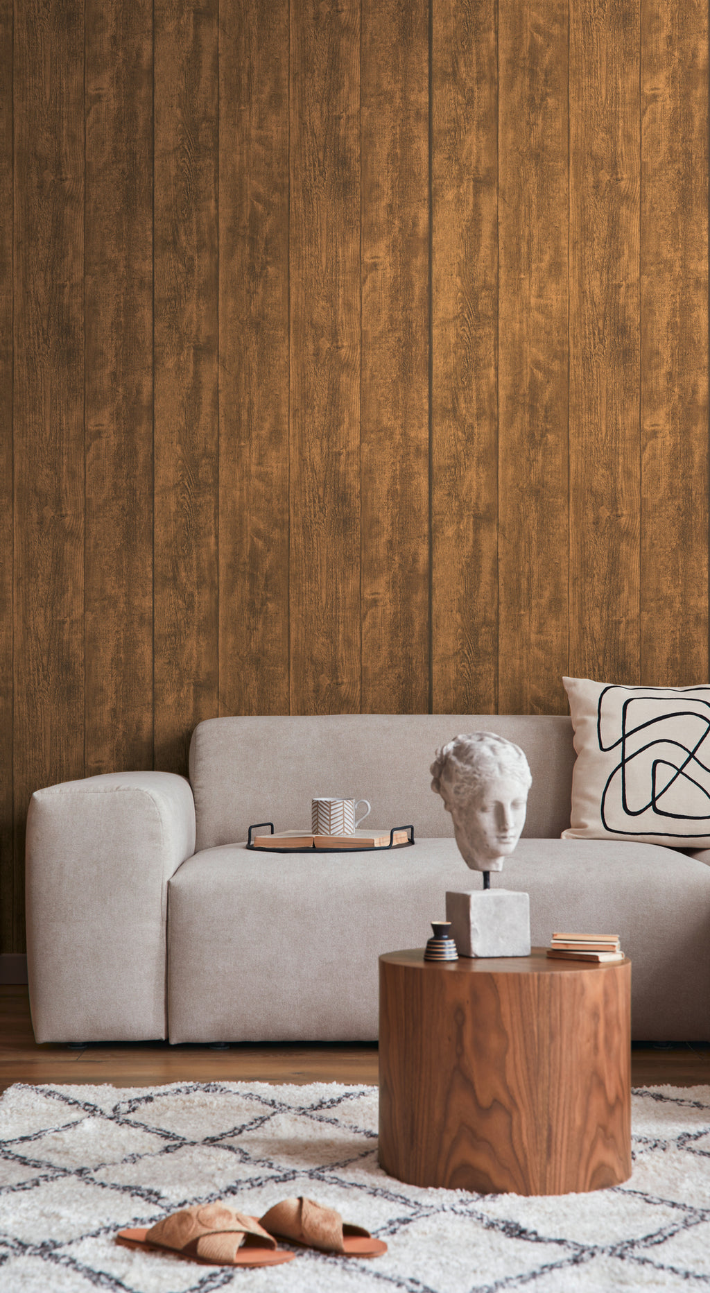 High-Quality Non-Woven Wallpaper Brown Wood Look