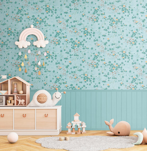 High-Quality Photo Wallpaper Blue Floral Pattern