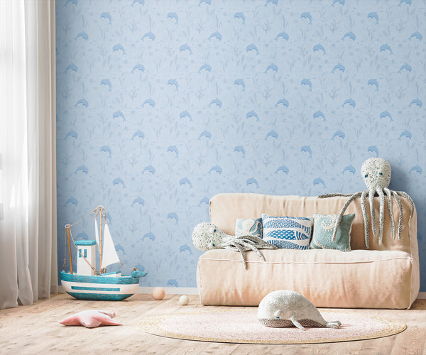 Hochwertige Vliestapete Blau Tiere