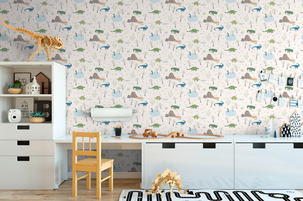 High-Quality Non-Woven Wallpaper Blue Dinosaurs