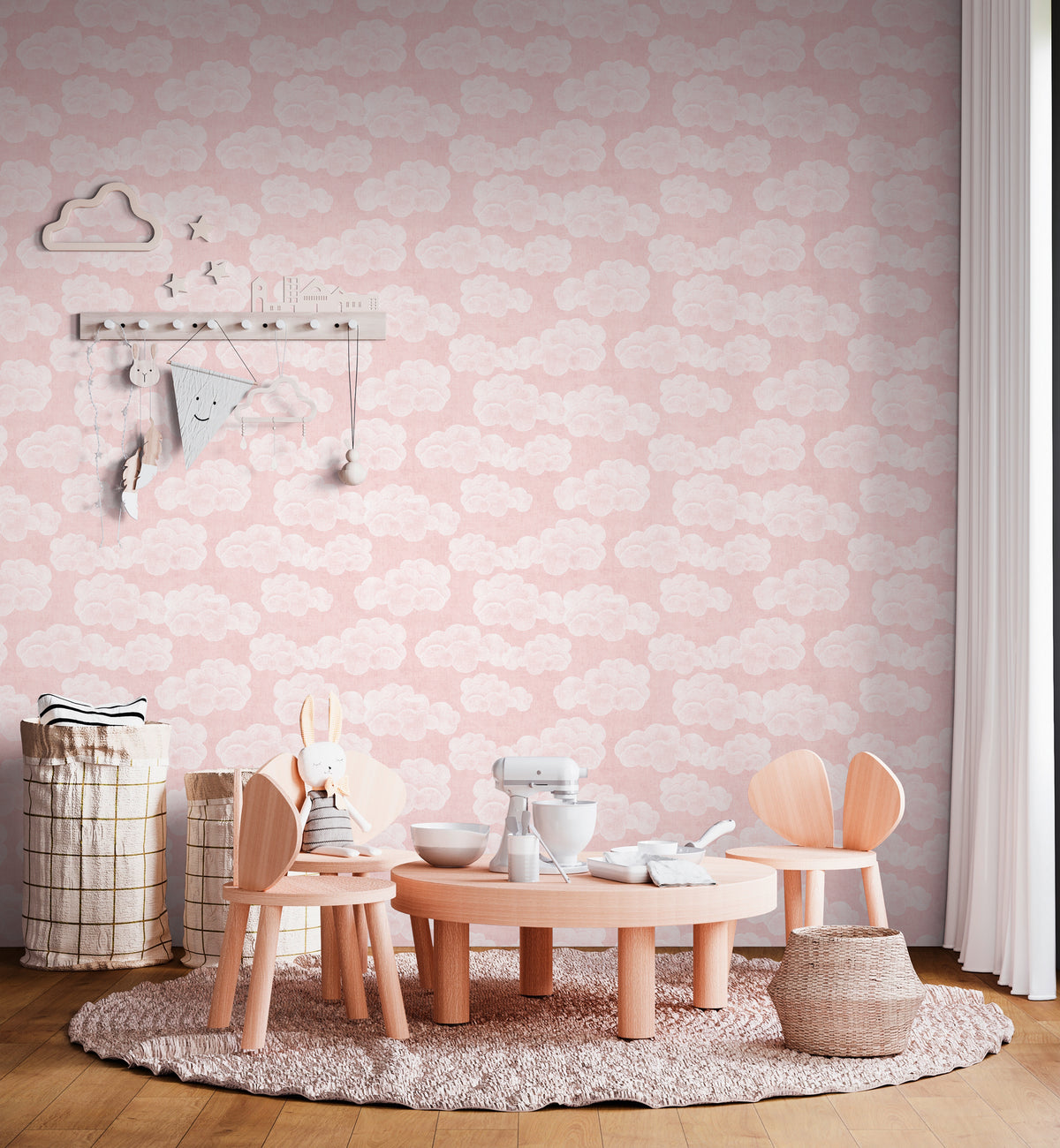 High-Quality Non-Woven Wallpaper Pink Clouds