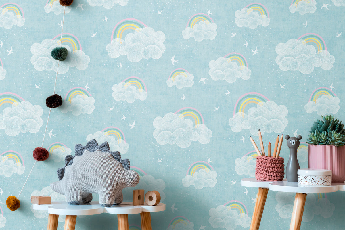 High-Quality Non-Woven Wallpaper Blue Clouds