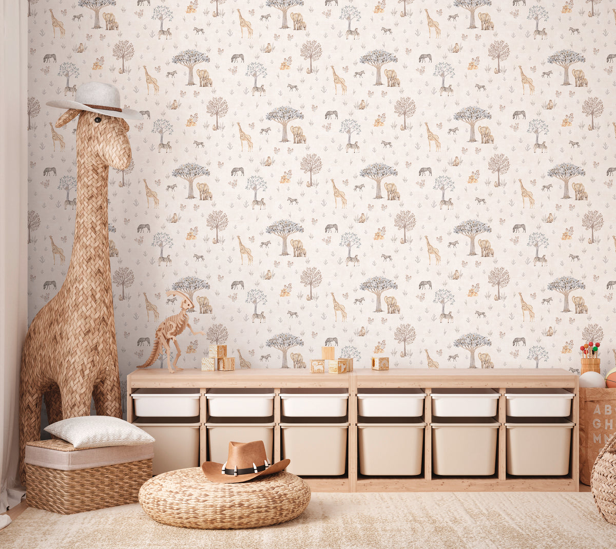 Hochwertige Vliestapete Beige Tiere