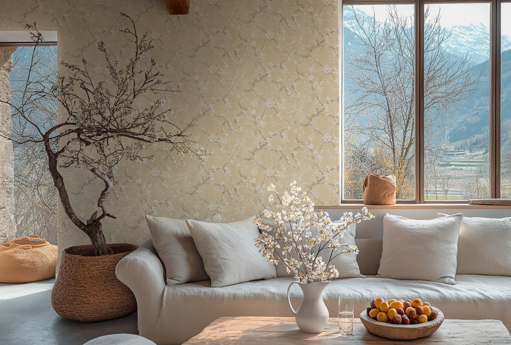 High-Quality Non-Woven Wallpaper Beige Floral