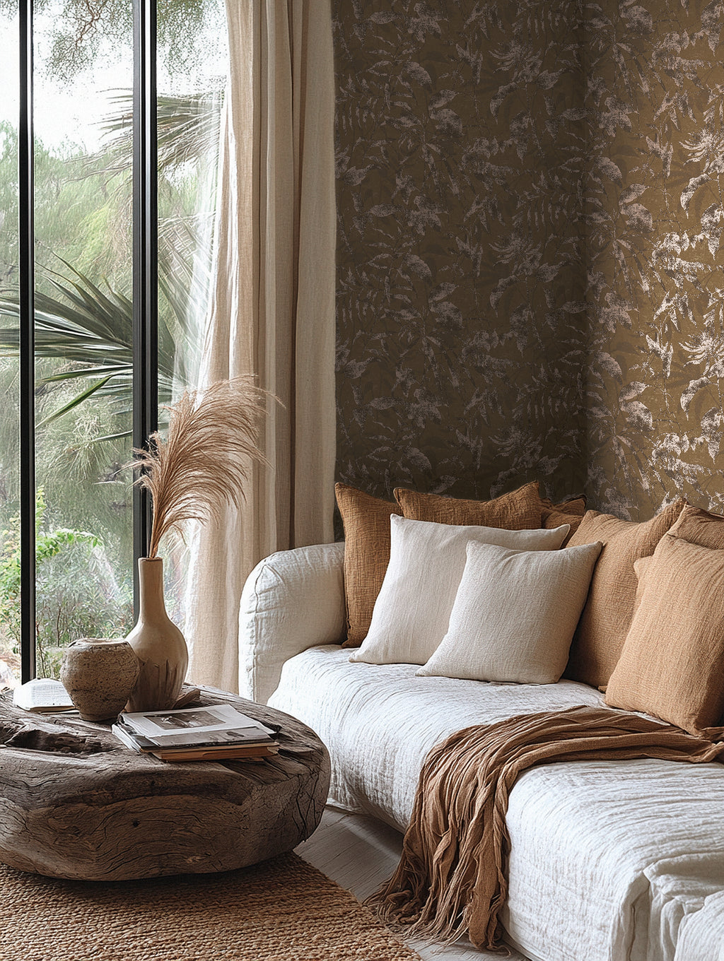 High-Quality Non-Woven Wallpaper Brown Floral