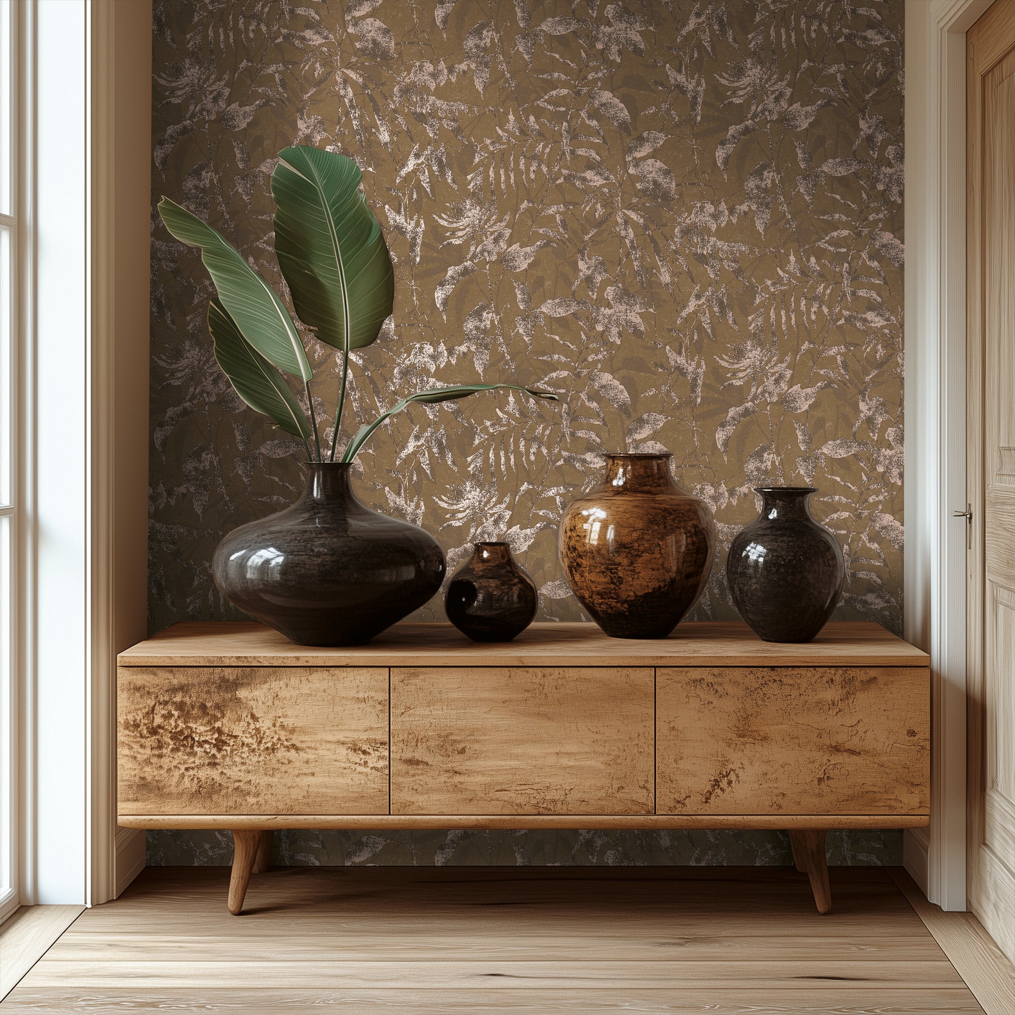 High-Quality Non-Woven Wallpaper Brown Floral