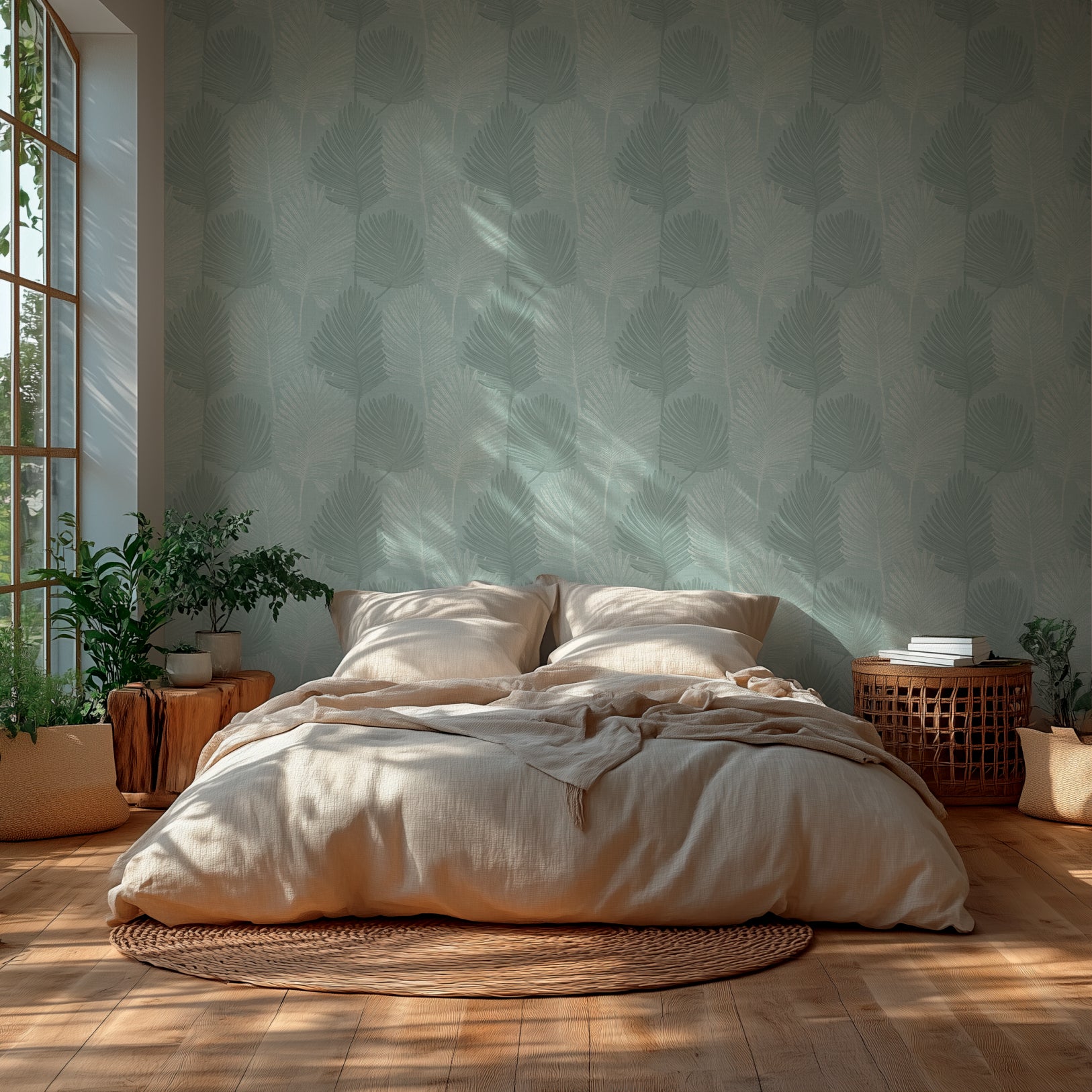 Premium Non-Woven Wallpaper Green Floral