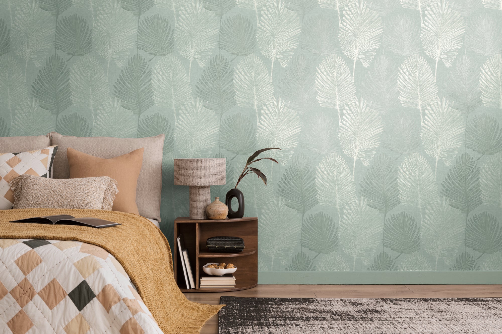 Premium Non-Woven Wallpaper Green Floral
