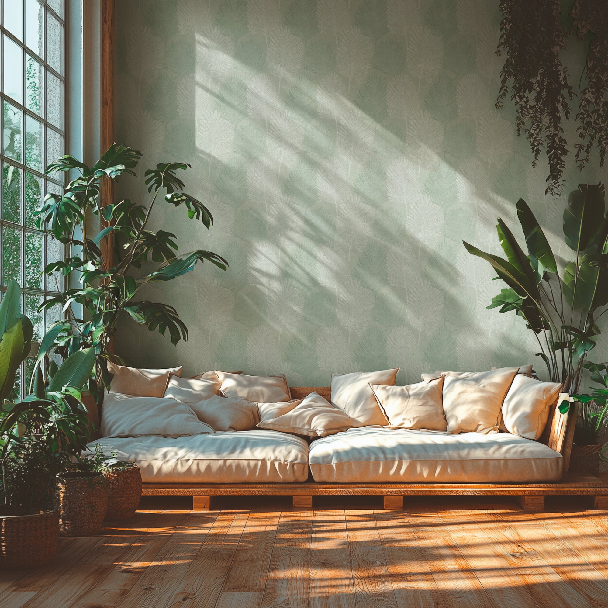 Premium Non-Woven Wallpaper Green Floral