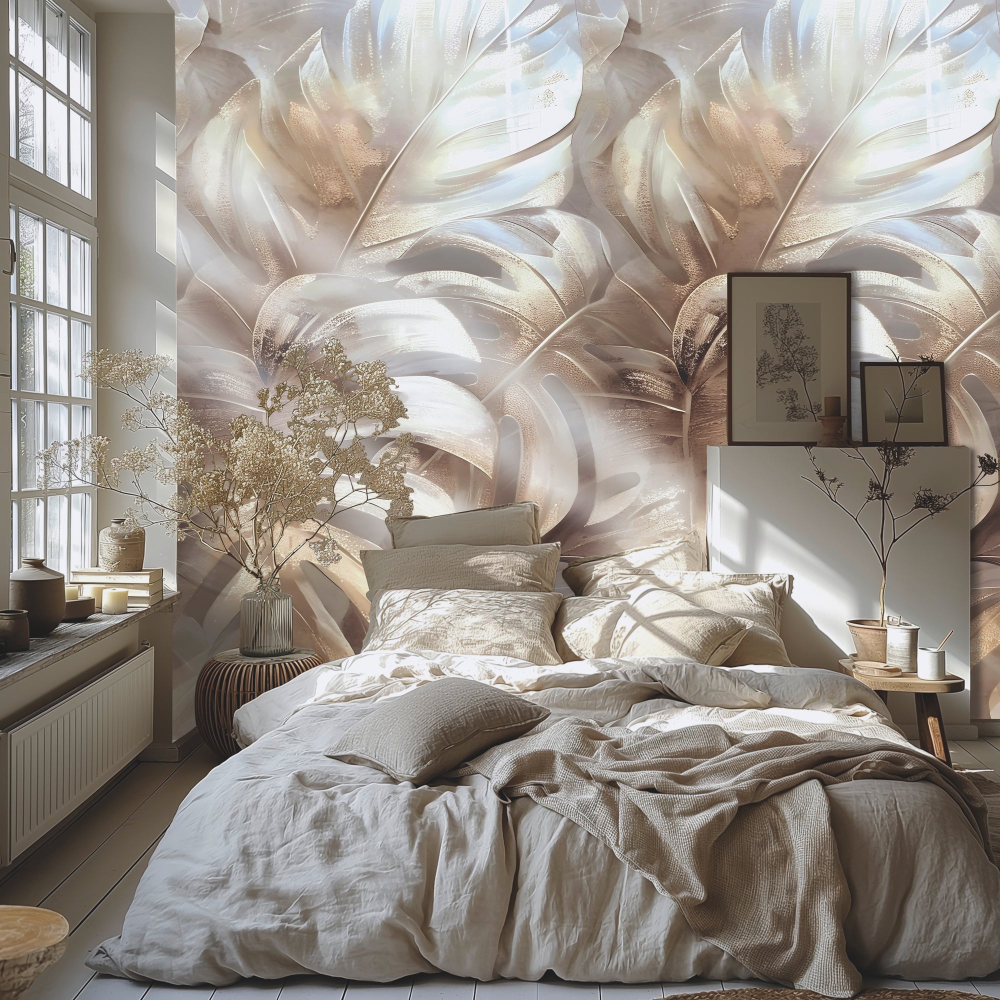 High-Quality Photo Wallpaper Beige Leaves
