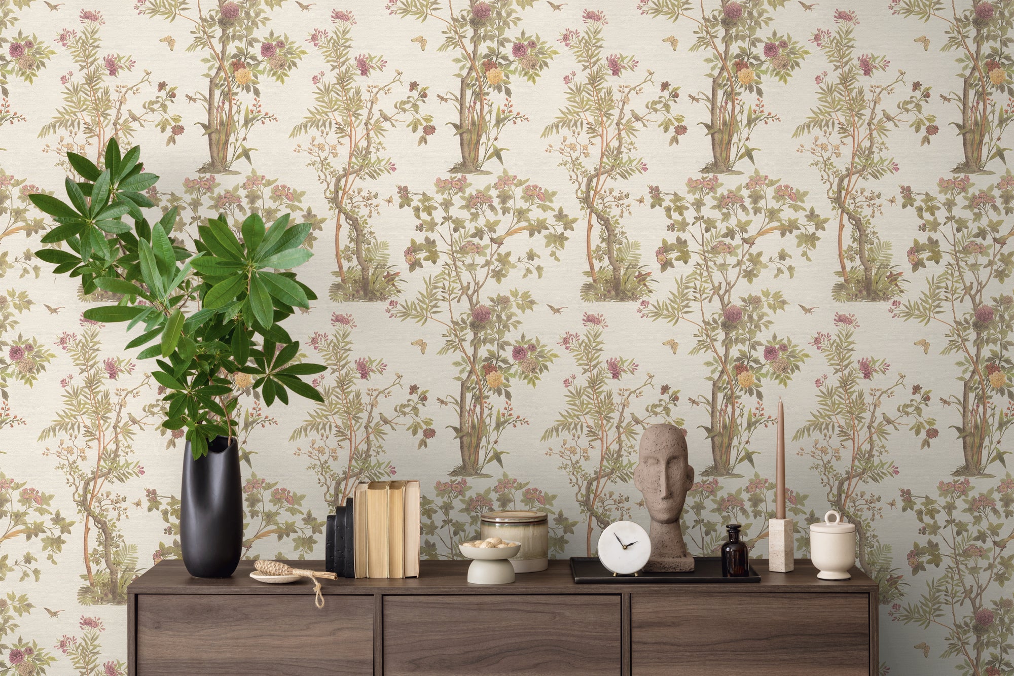 Premium Non-Woven Wallpaper Green Floral