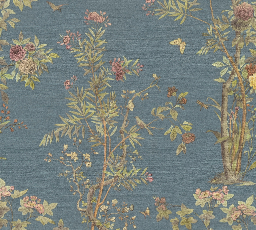 Hochwertige Vliestapete Blau Floral