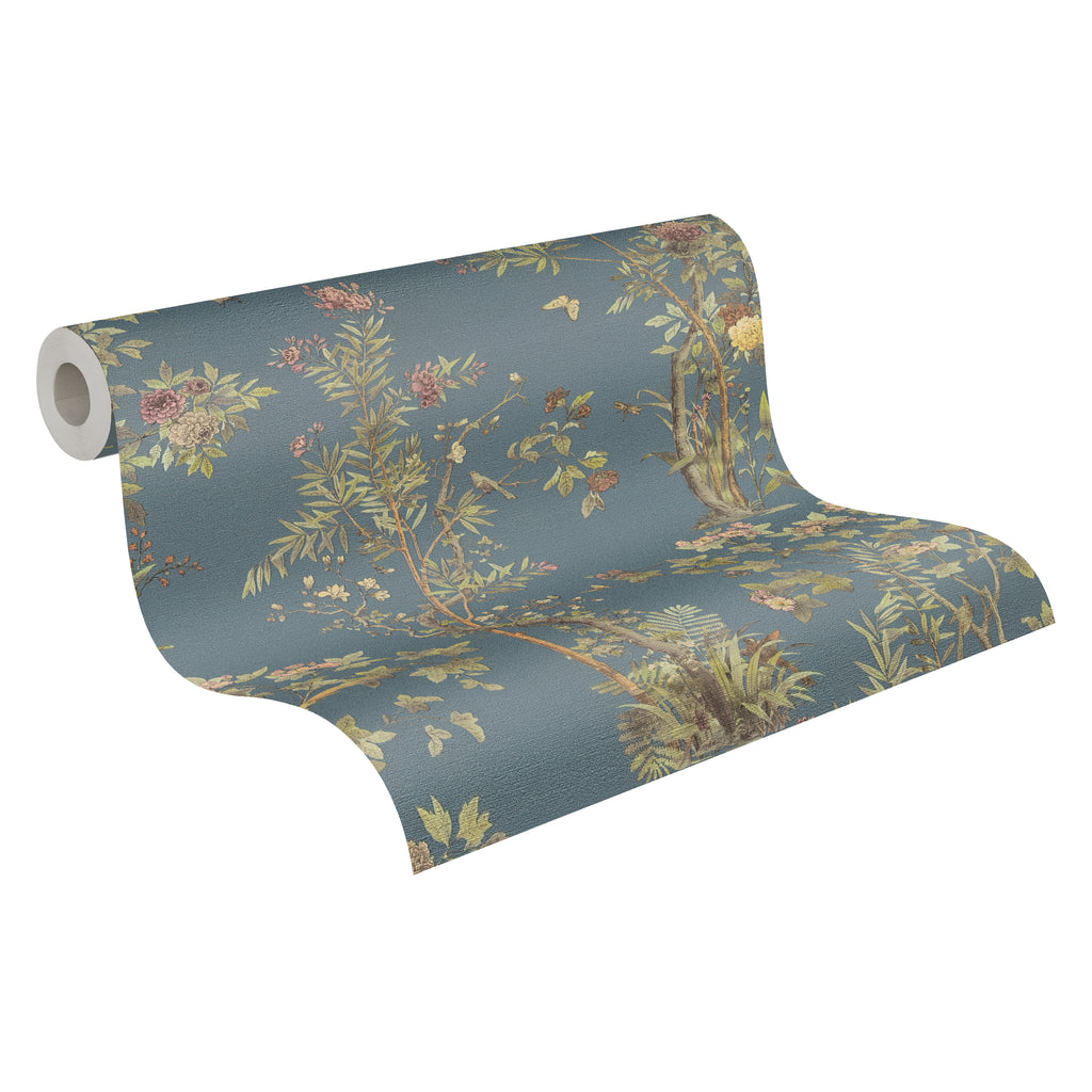 Hochwertige Vliestapete Blau Floral