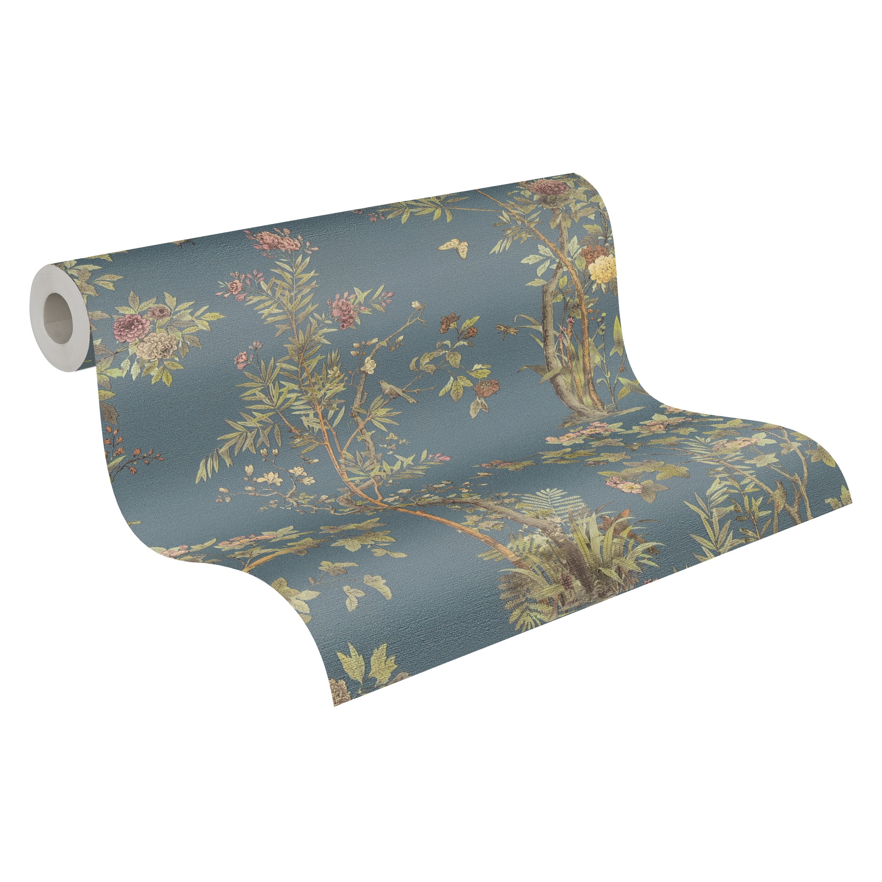 Hochwertige Vliestapete Blau Floral