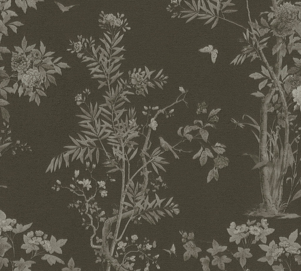 Hochwertige Vliestapete Schwarz Floral