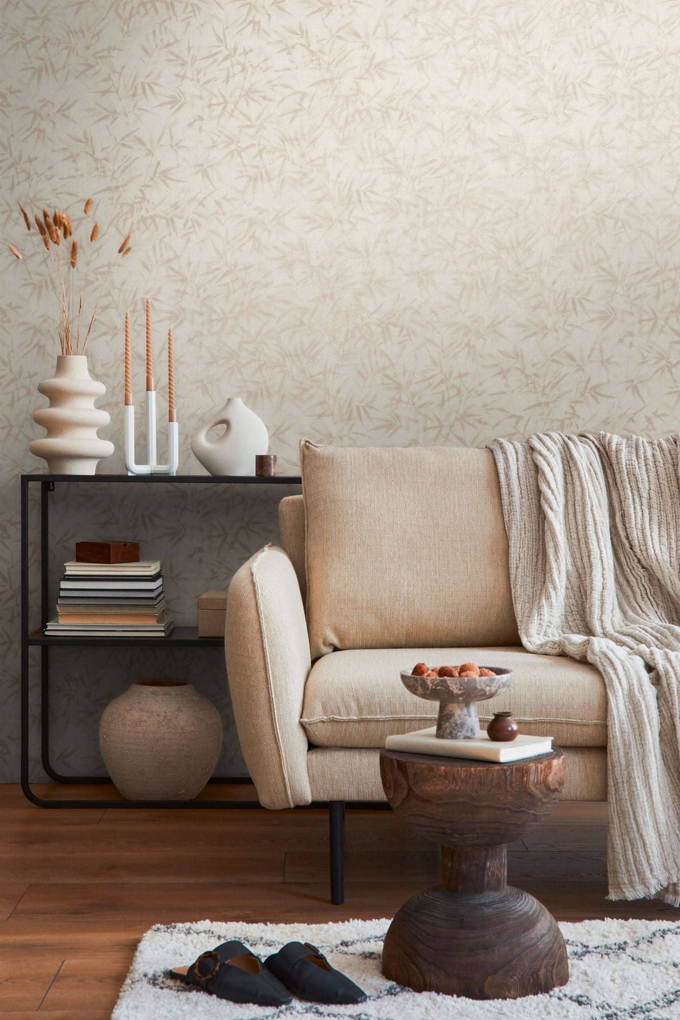 Hochwertige Vliestapete Beige Floral