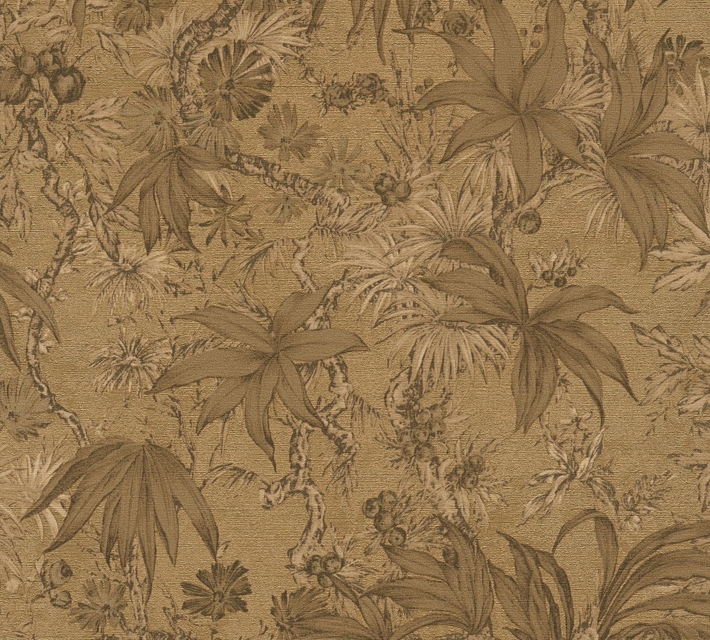 Hochwertige Vliestapete Braun Floral