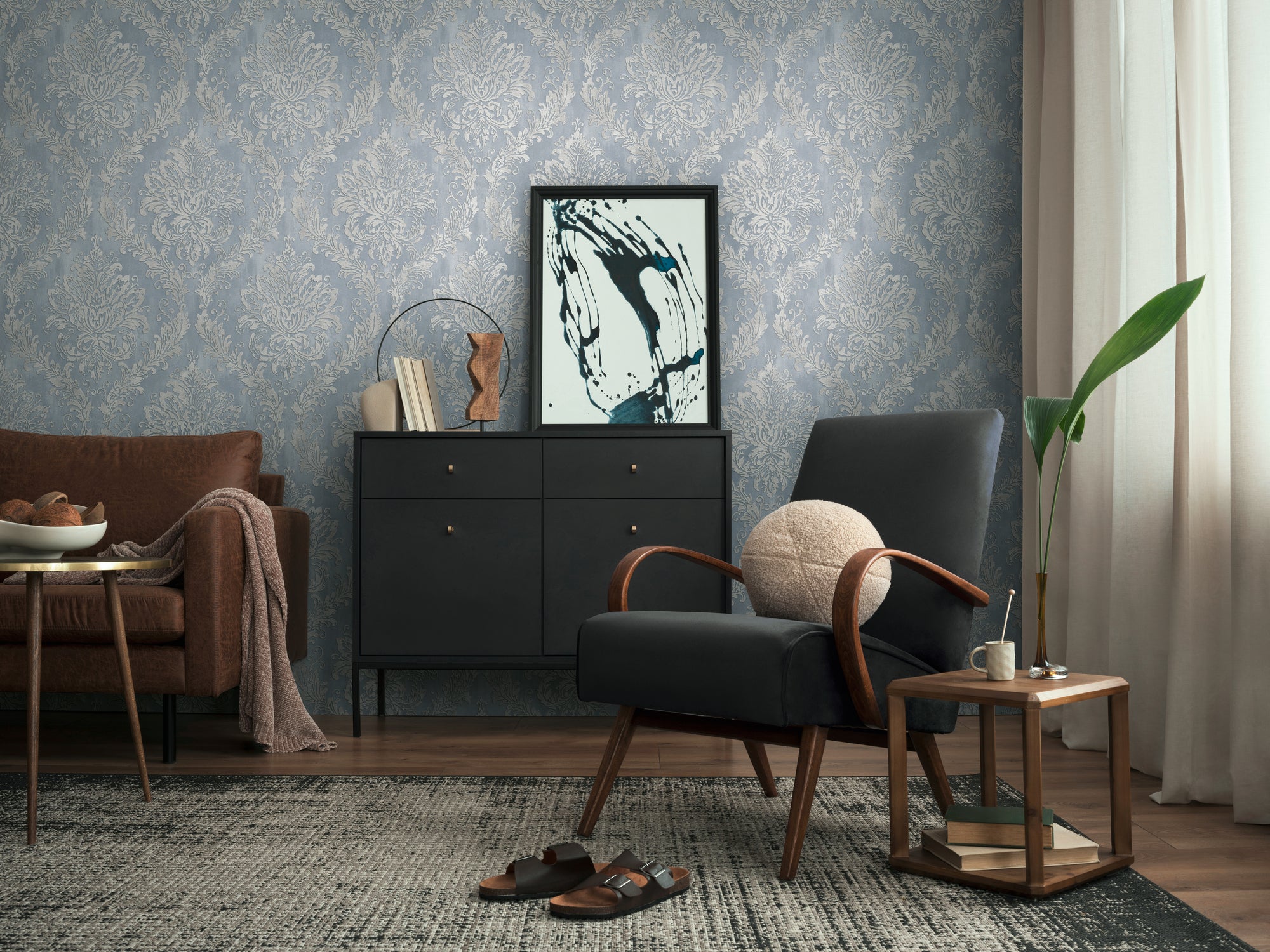 High-Quality Non-Woven Wallpaper Blue Romantic