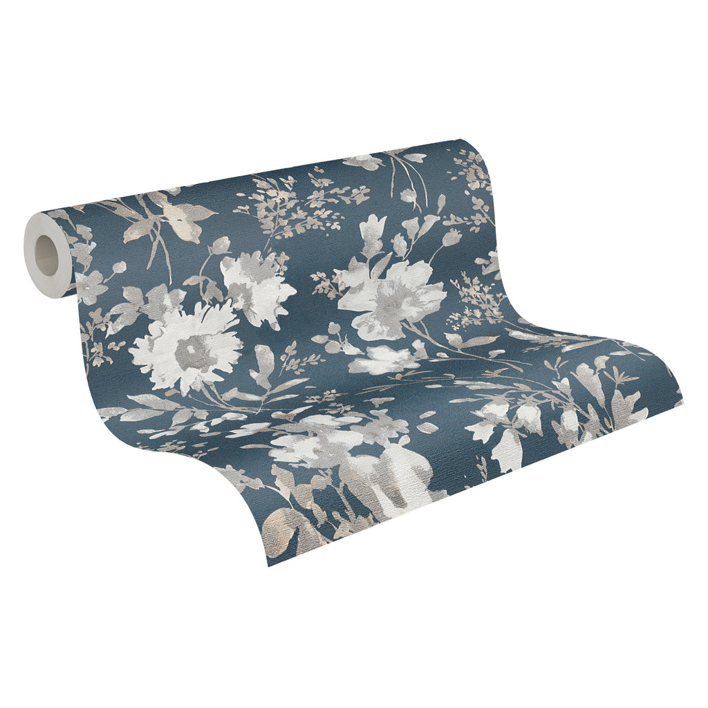 Hochwertige Vliestapete Blau Blumenmuster