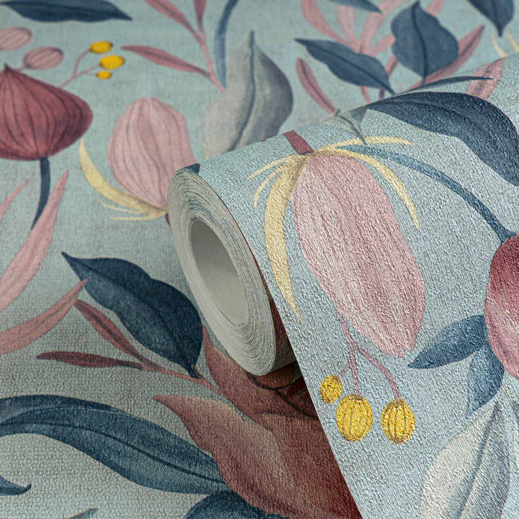 Hochwertige Vliestapete Blau Floral