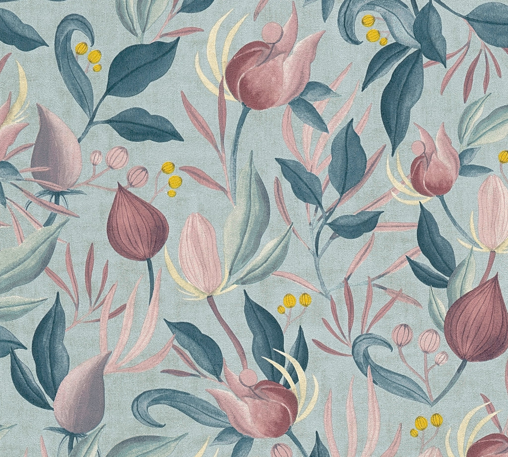 Hochwertige Vliestapete Blau Floral