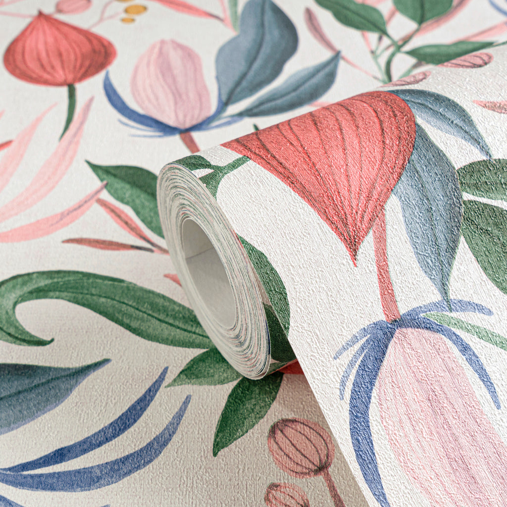 High-Quality Non-Woven Wallpaper White Floral