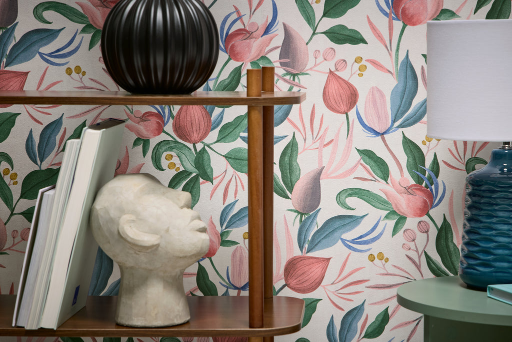 High-Quality Non-Woven Wallpaper White Floral
