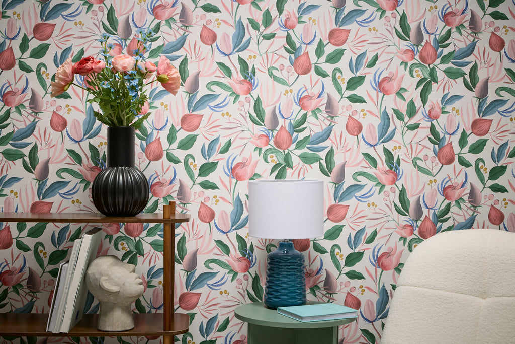 High-Quality Non-Woven Wallpaper White Floral