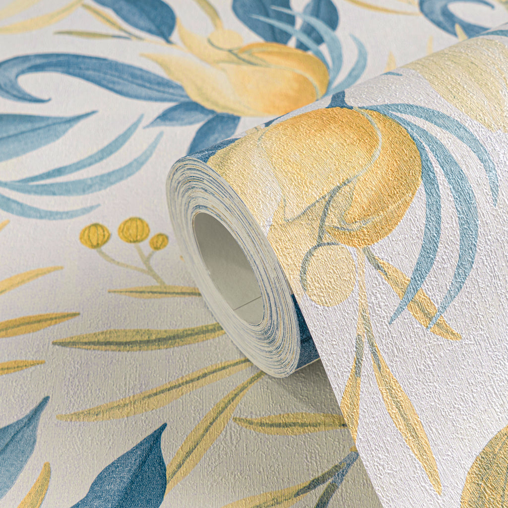 High-Quality Non-Woven Wallpaper White Floral