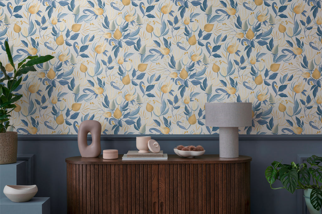 High-Quality Non-Woven Wallpaper White Floral